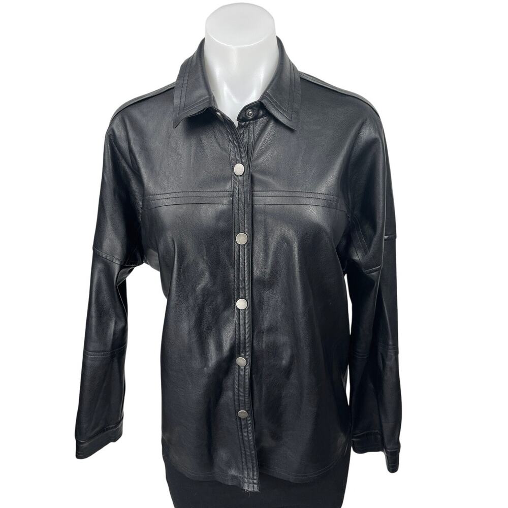 Vici Women's Black Faux Leather Vegan Button Down Moto Shirt Shacket Jacket S
